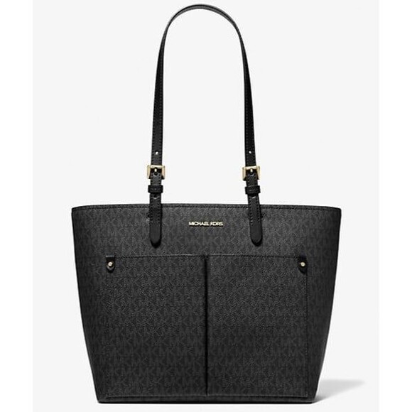 New Michael Kors Jet Set Travel Medium Double Pocket Logo Tote Black - Picture 5 of 5